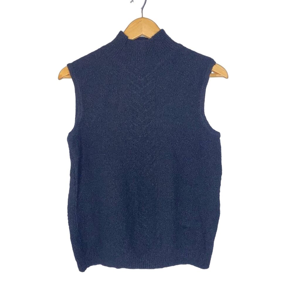 Marisa Christina Sweater Womens Large Chenille Black Sleeveless Mock Neck !